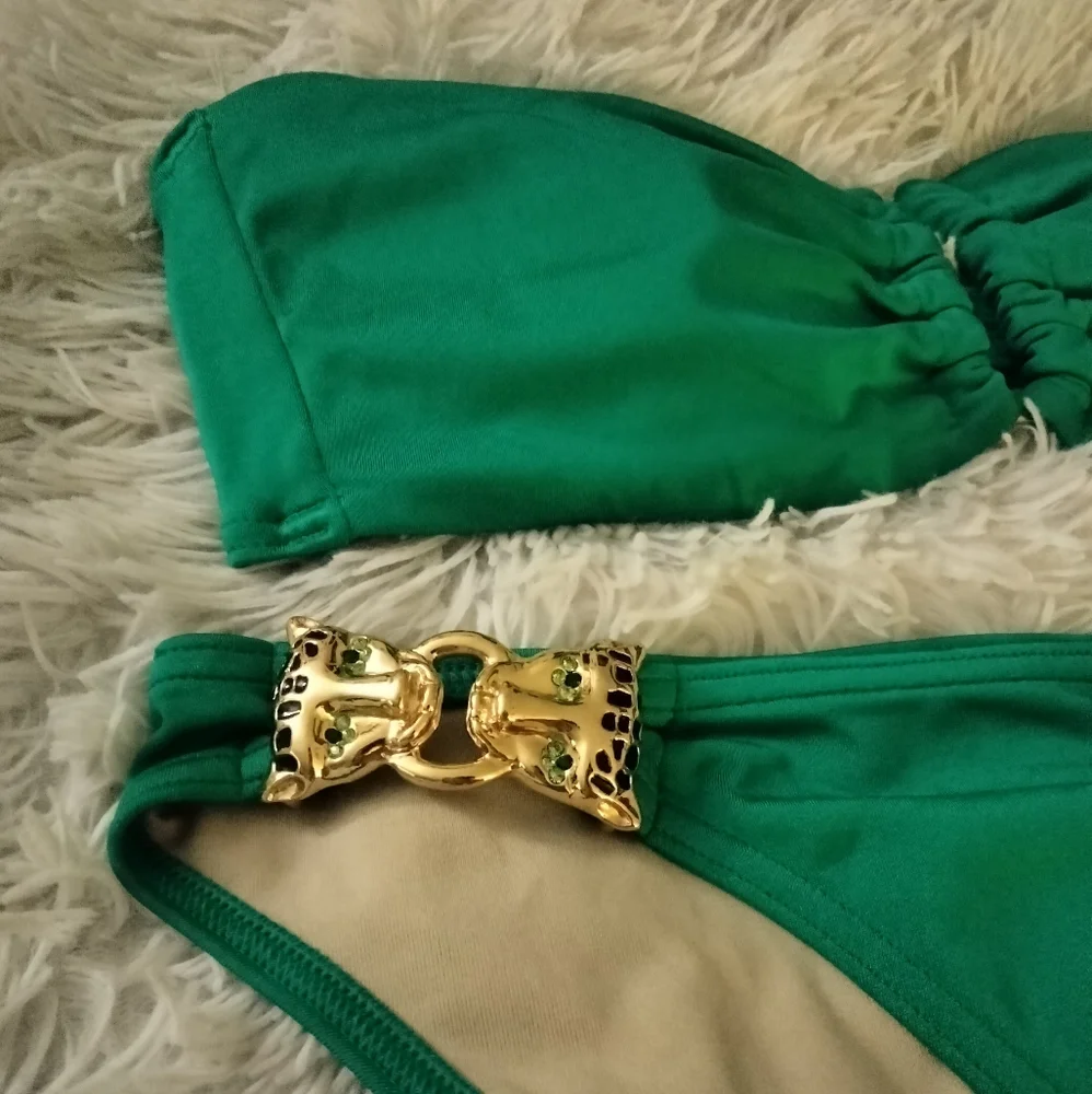 Rare 2009 Vintage Victoria's Secret Strapless Green Jaguar Bikini